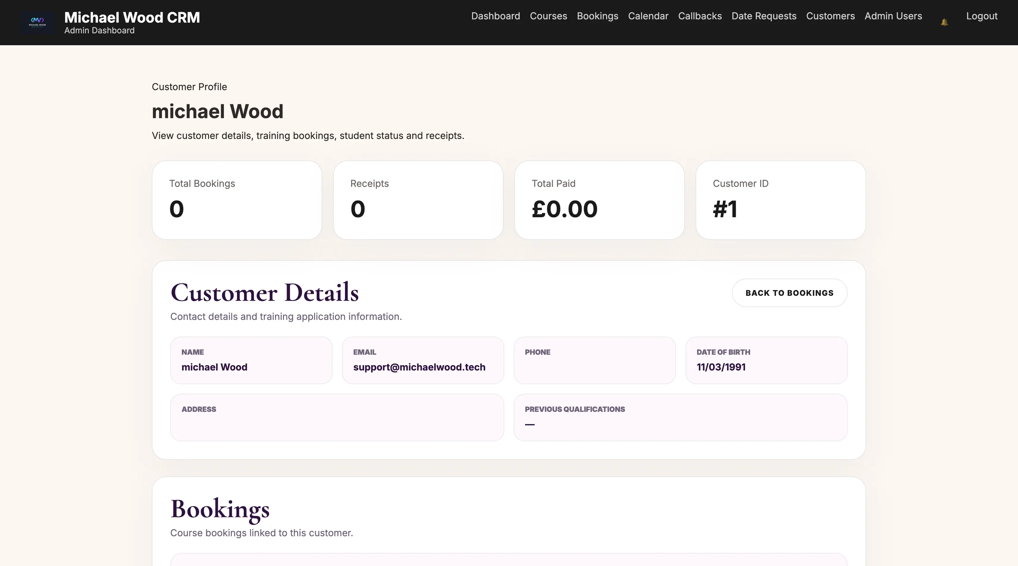 ClinicOS CRM customer management screen