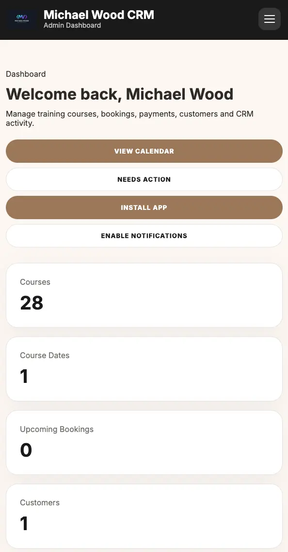 ClinicOS customer portal on a mobile phone