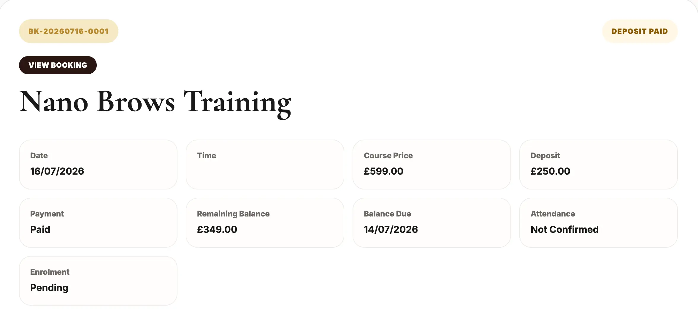 ClinicOS payment and booking status screen