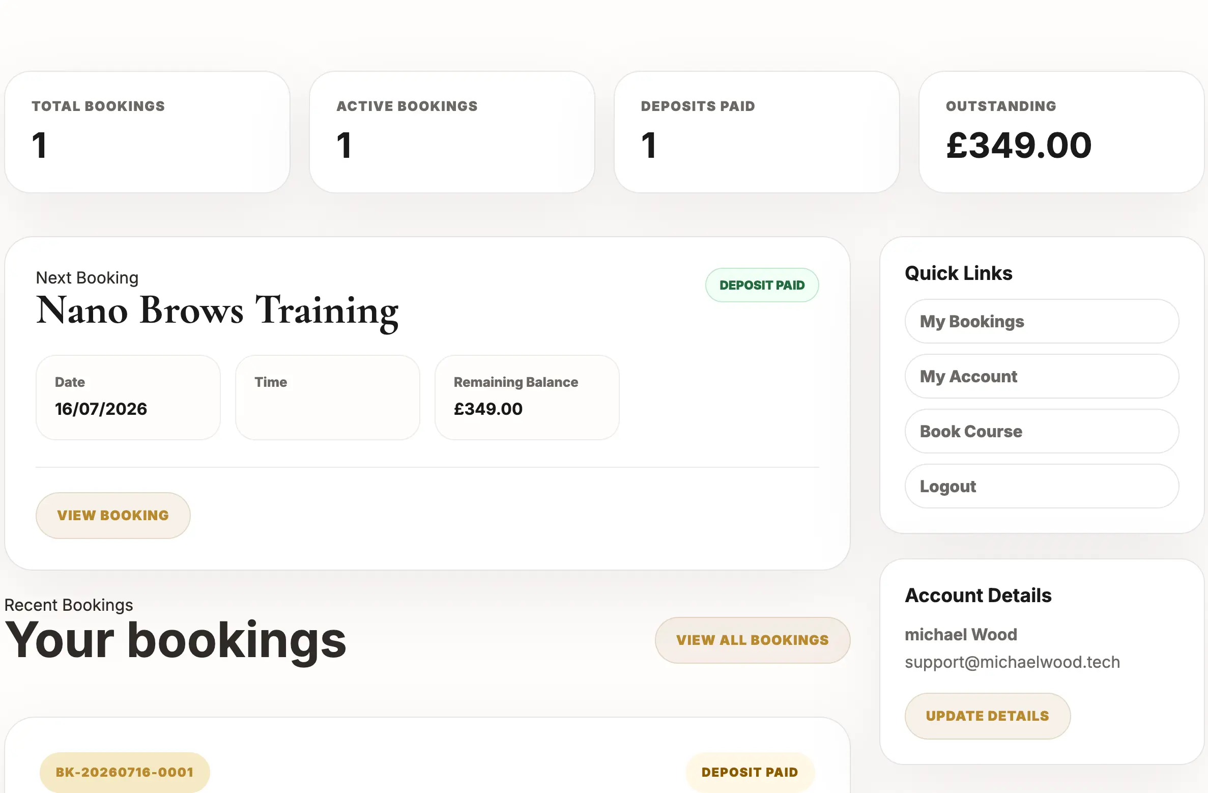 ClinicOS client portal dashboard