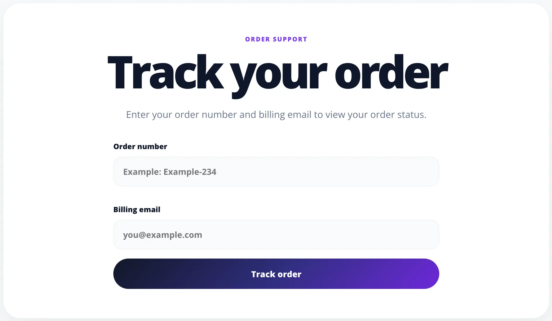 WooCommerce order tracking form asking for order number and billing email