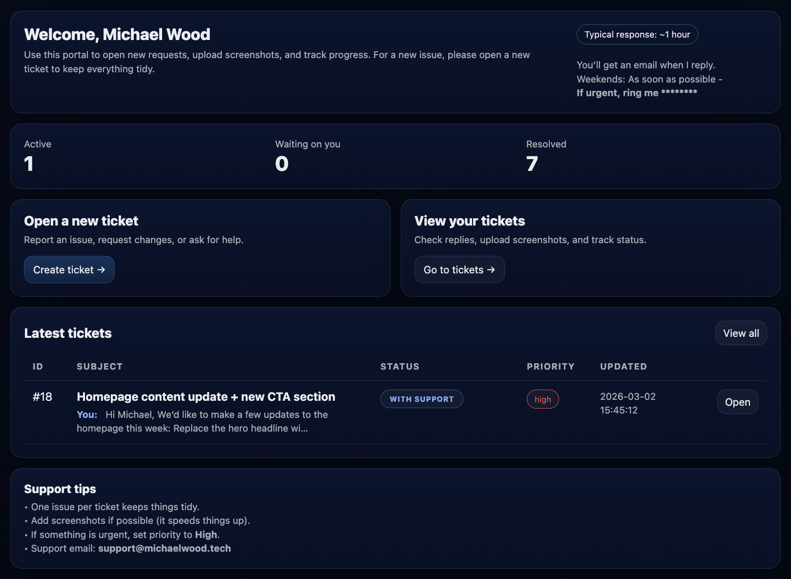 Client portal dashboard screenshot