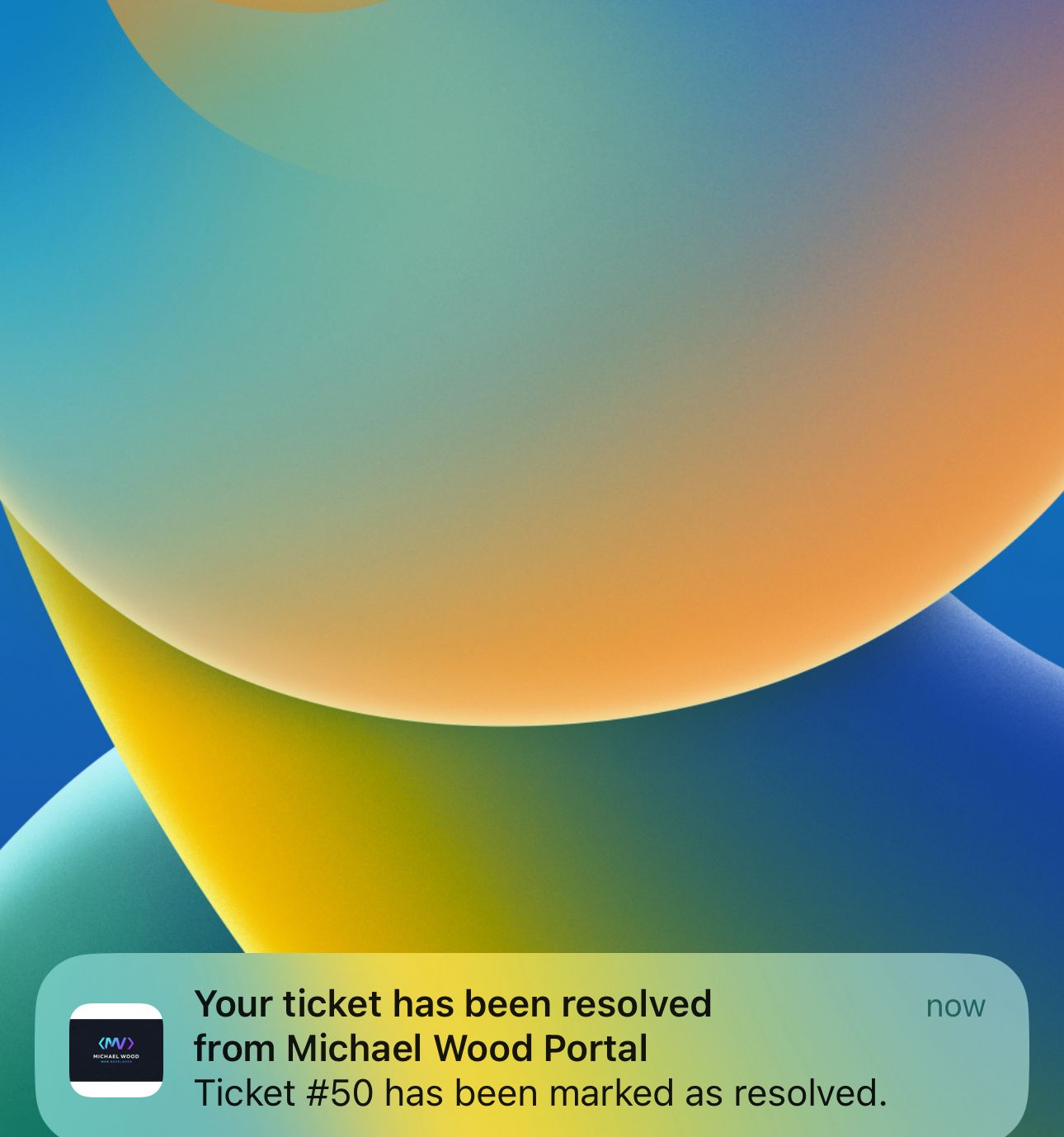 Resolved ticket notification on iPhone