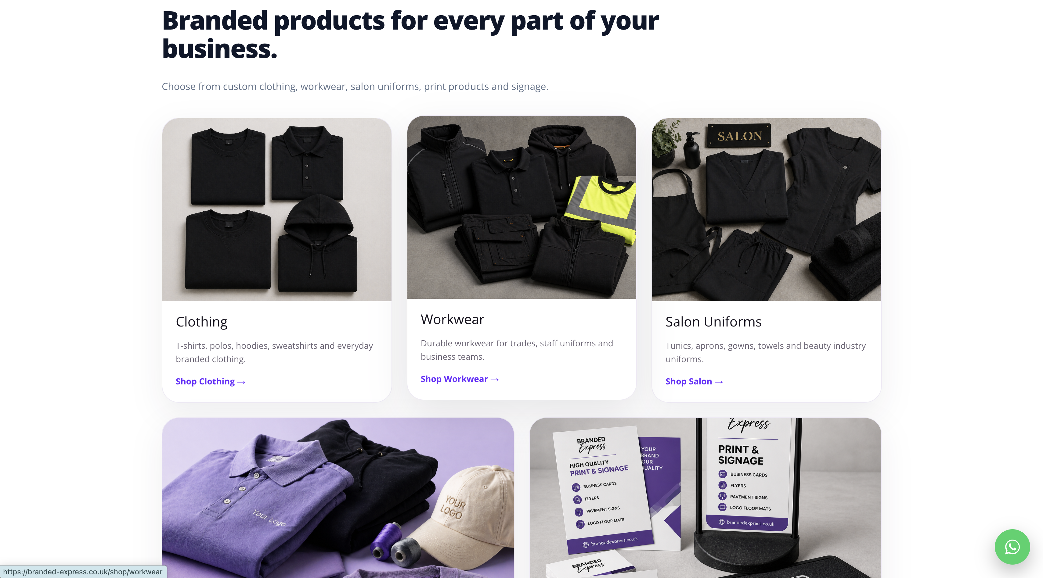 Branded Express homepage product carousel with custom product cards