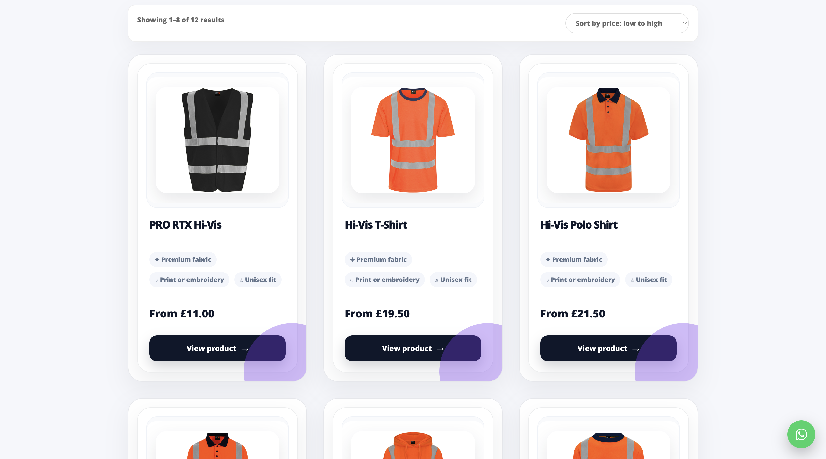 Branded Express shop page showing custom WooCommerce product cards