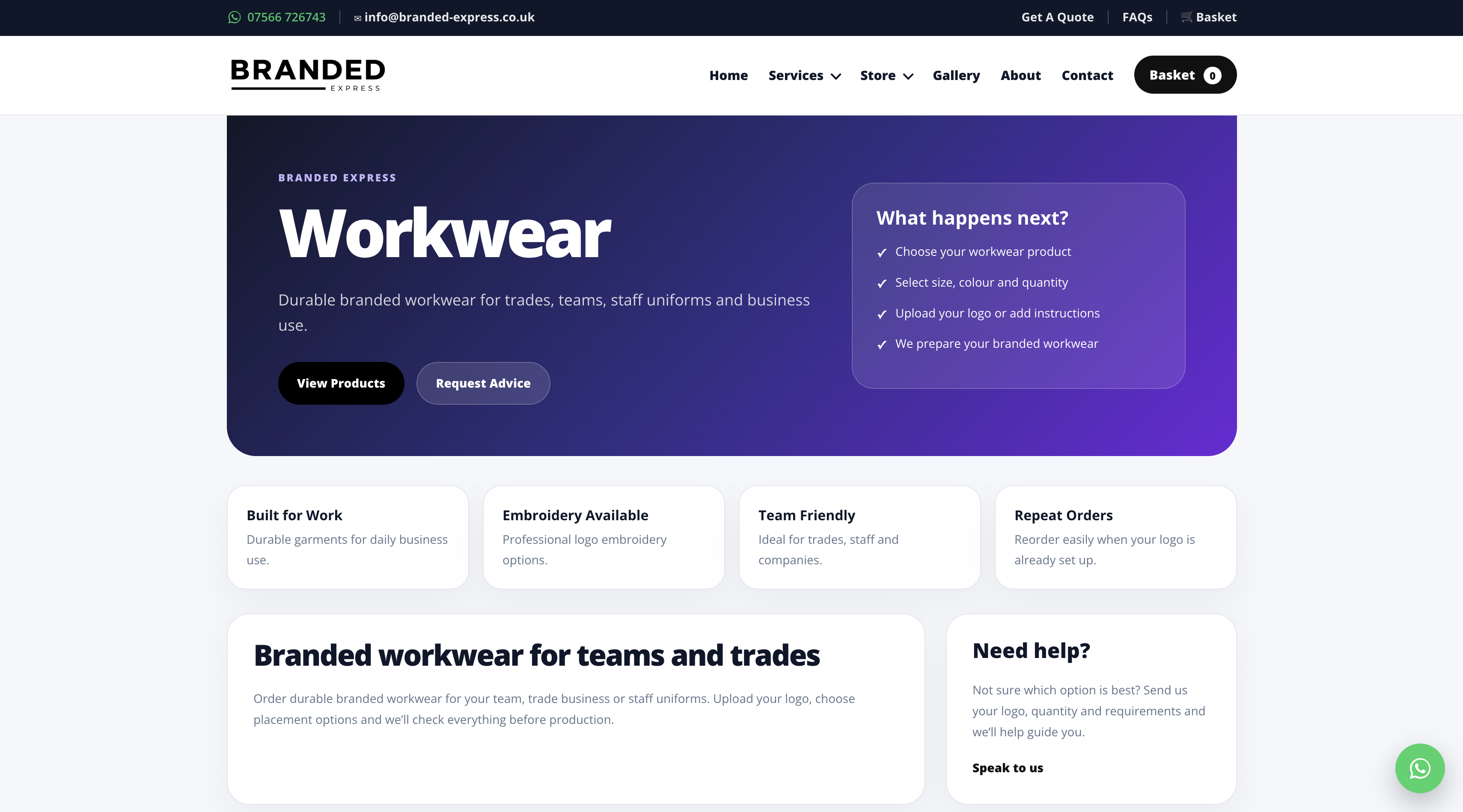 Branded Express shop page with category filters and product grid