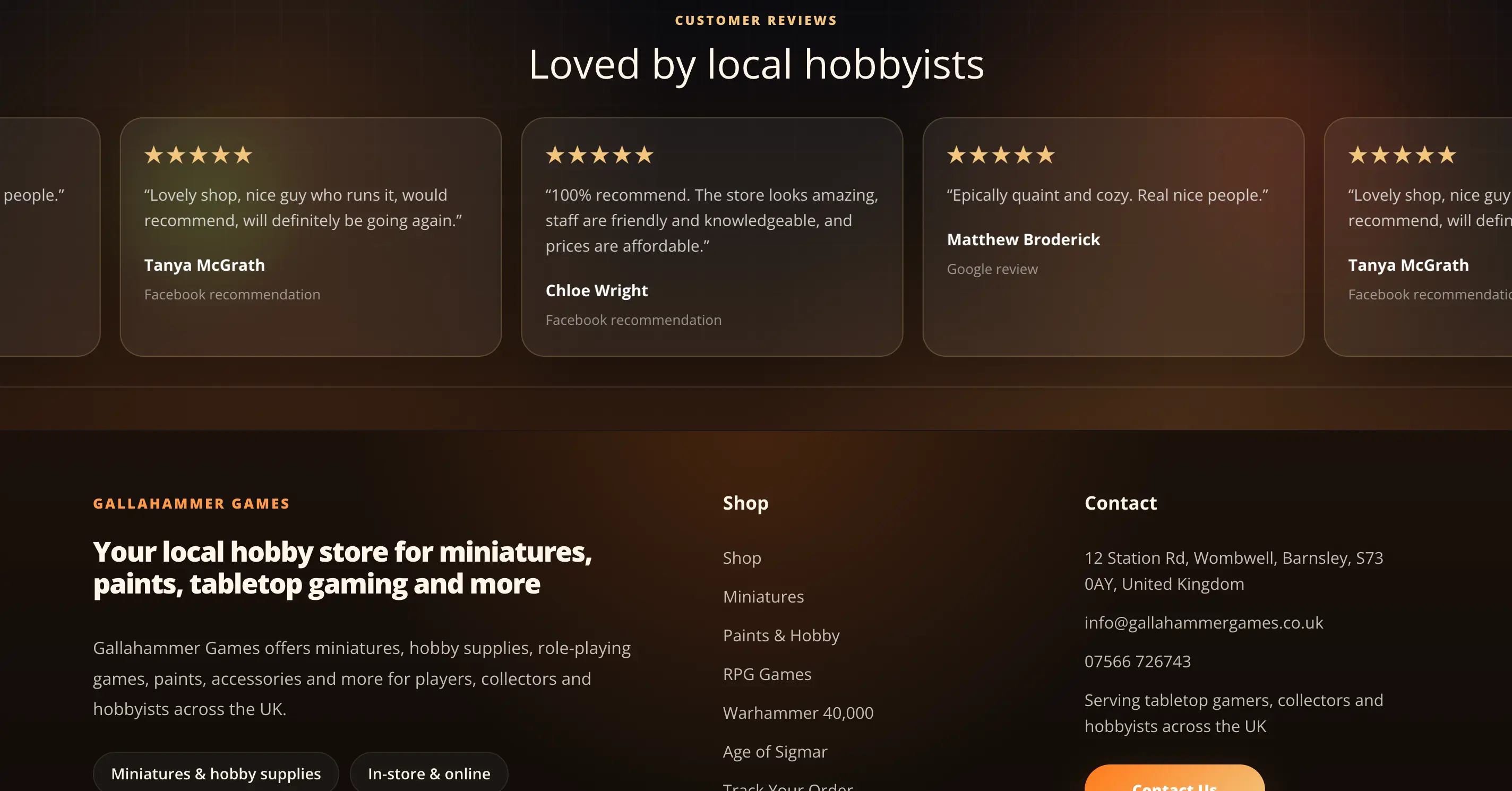 Custom footer and reviews slider