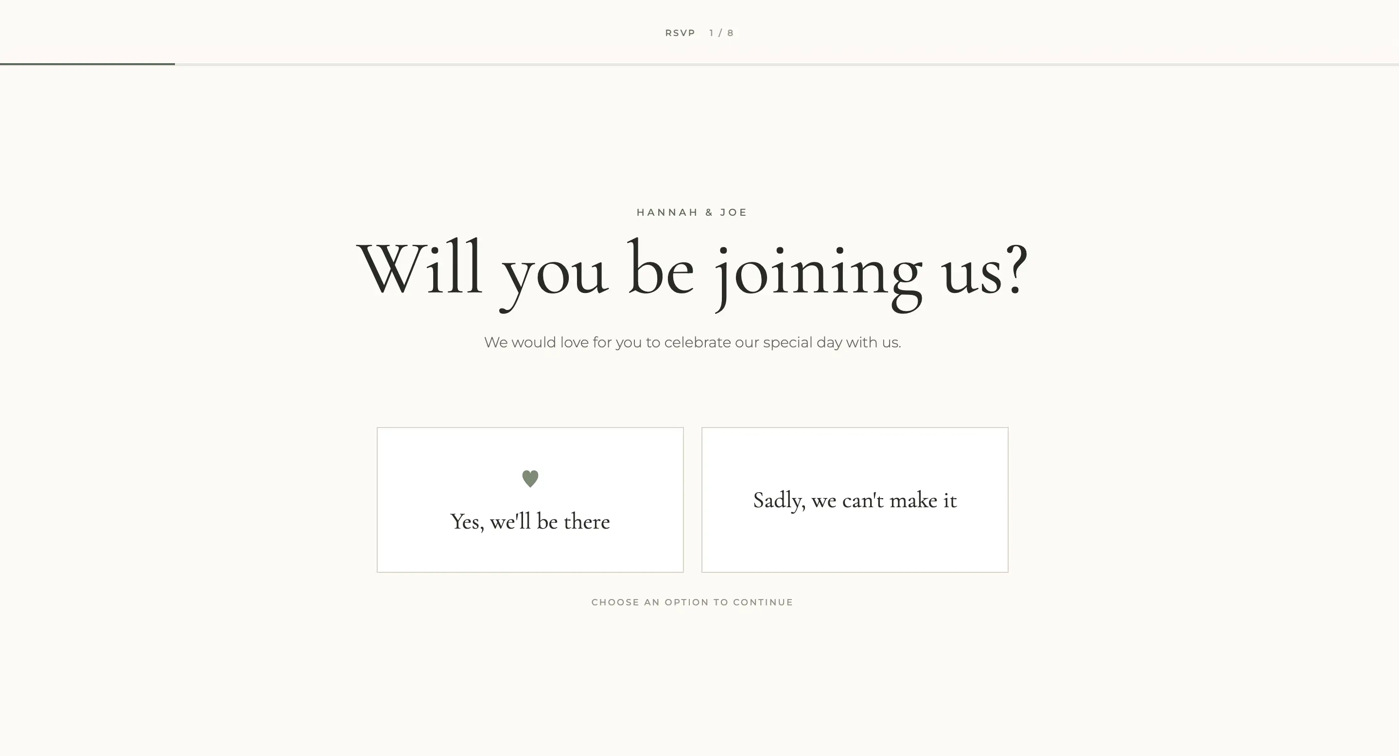Hannah and Joe wedding RSVP joining us screen