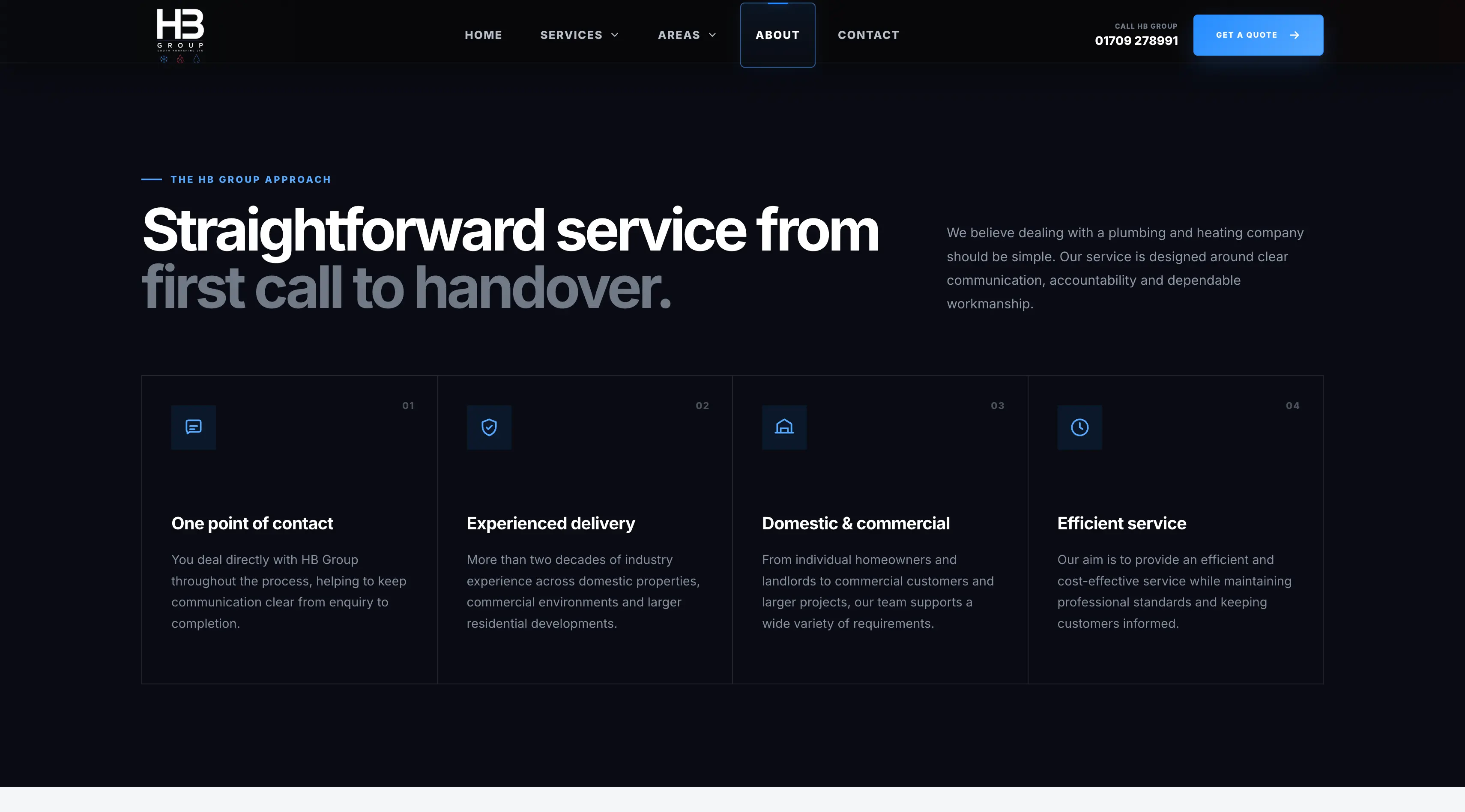 HB Group about page introducing the business and experience