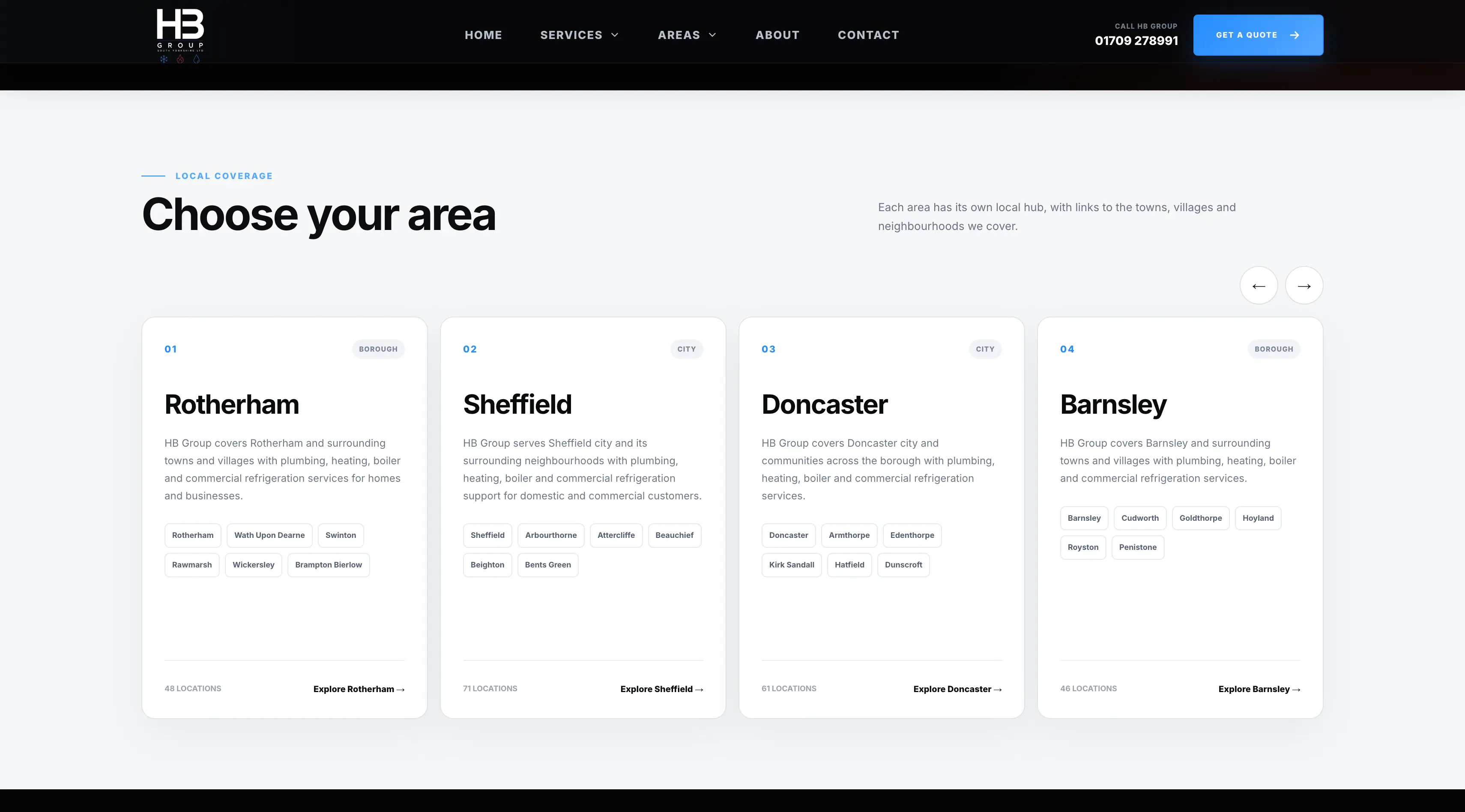 HB Group areas covered page for domestic and commercial services
