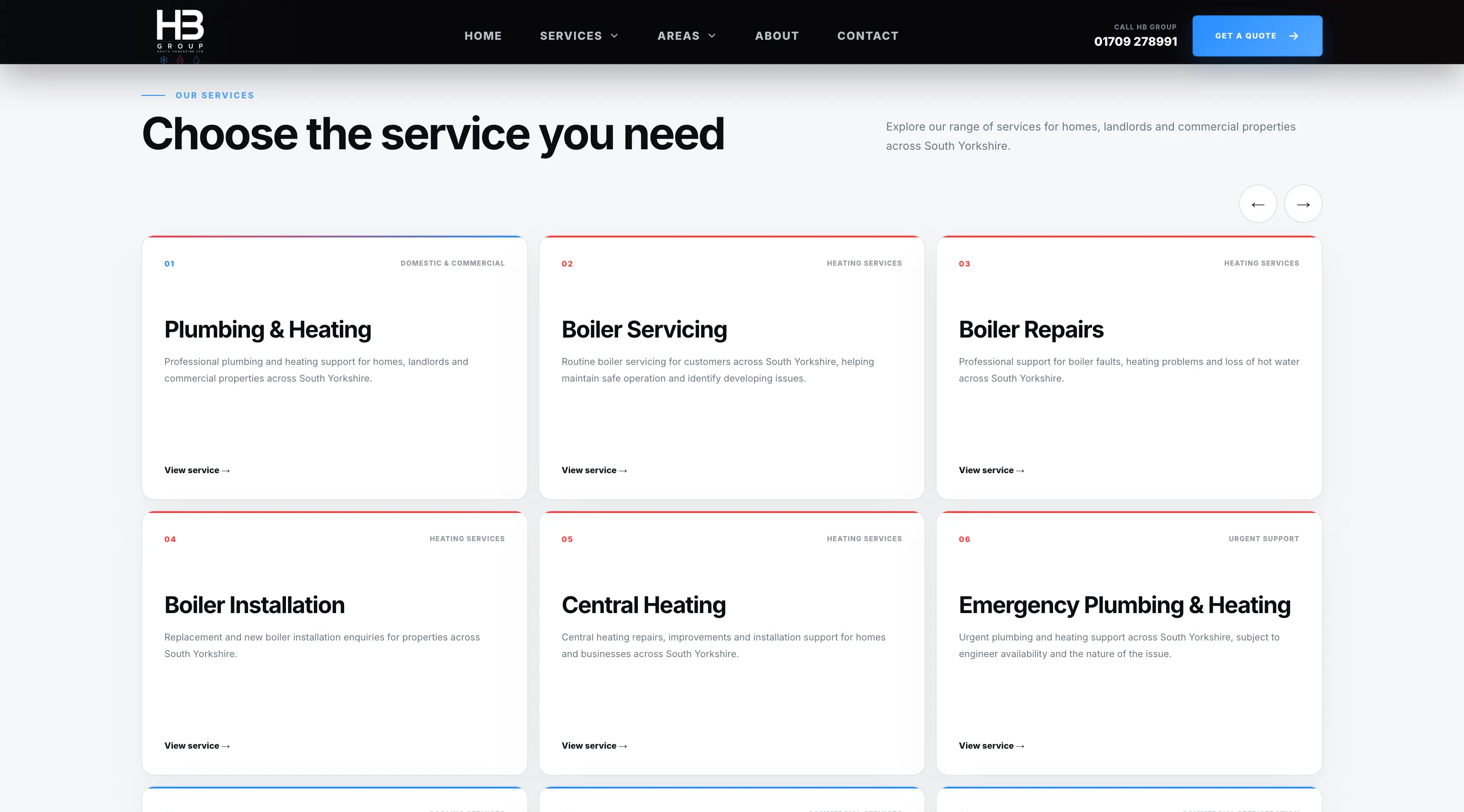 HB Group plumbing, heating, air conditioning and property services page