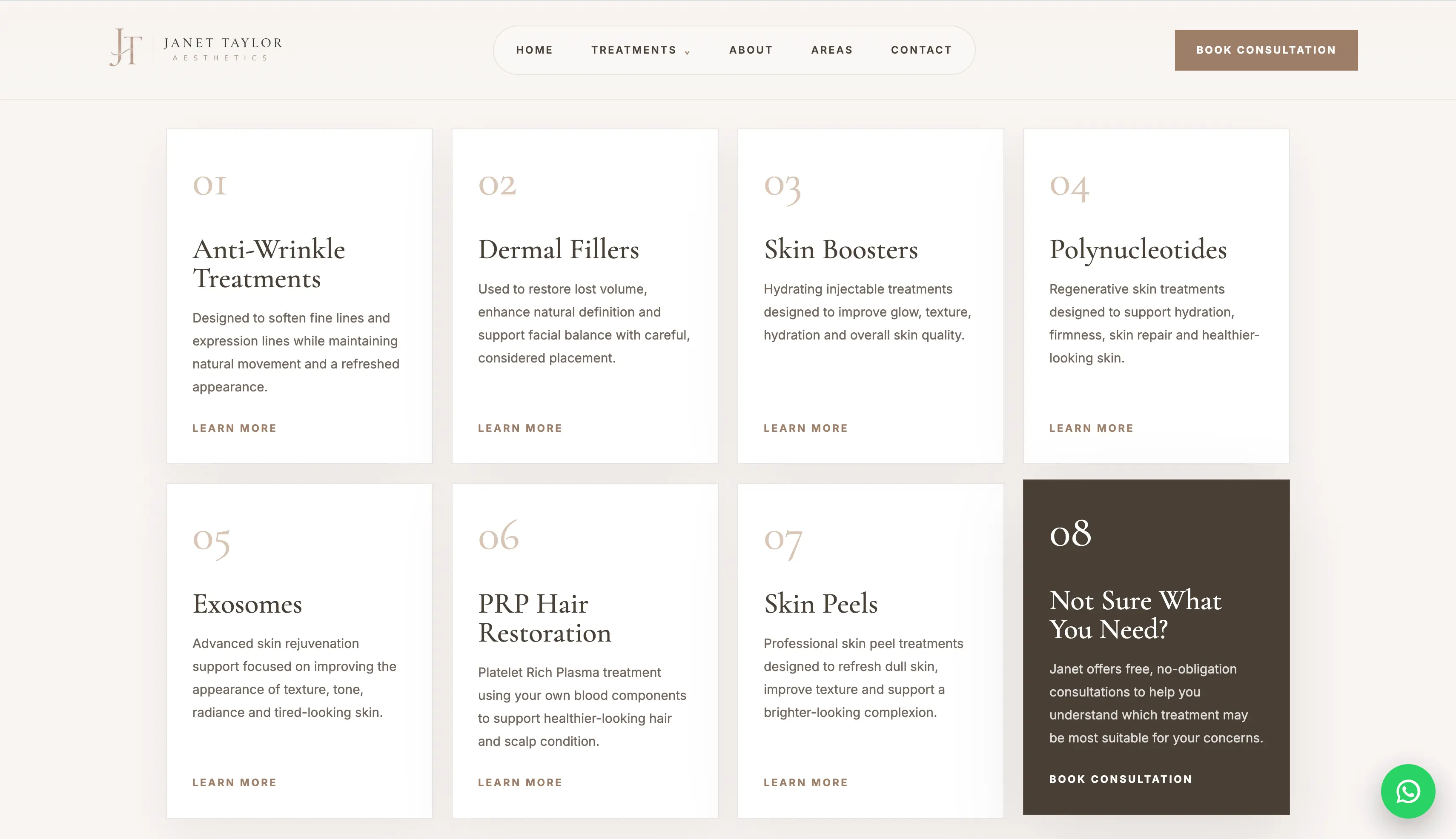 Treatment landing pages