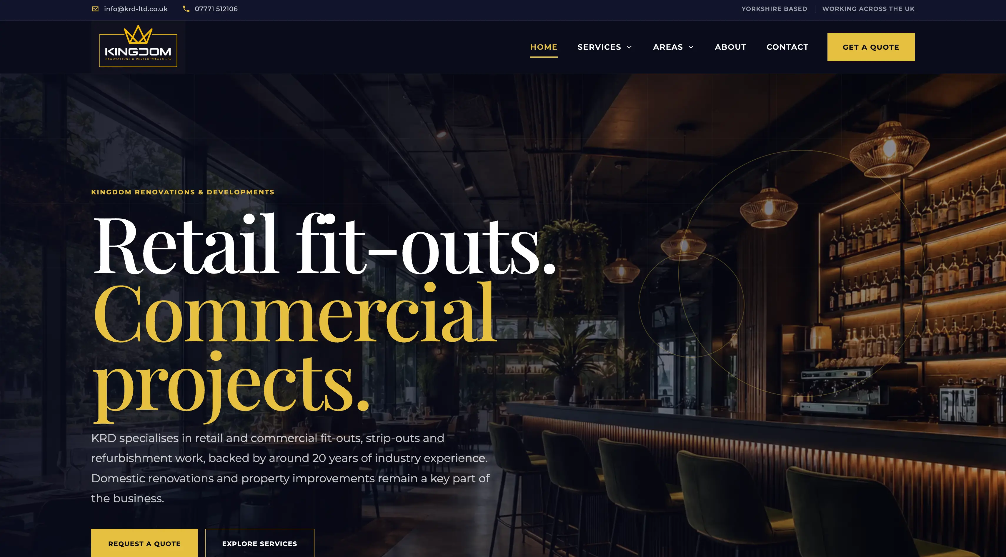 Kingdom Renovations & Developments bespoke retail and commercial fit-out website homepage