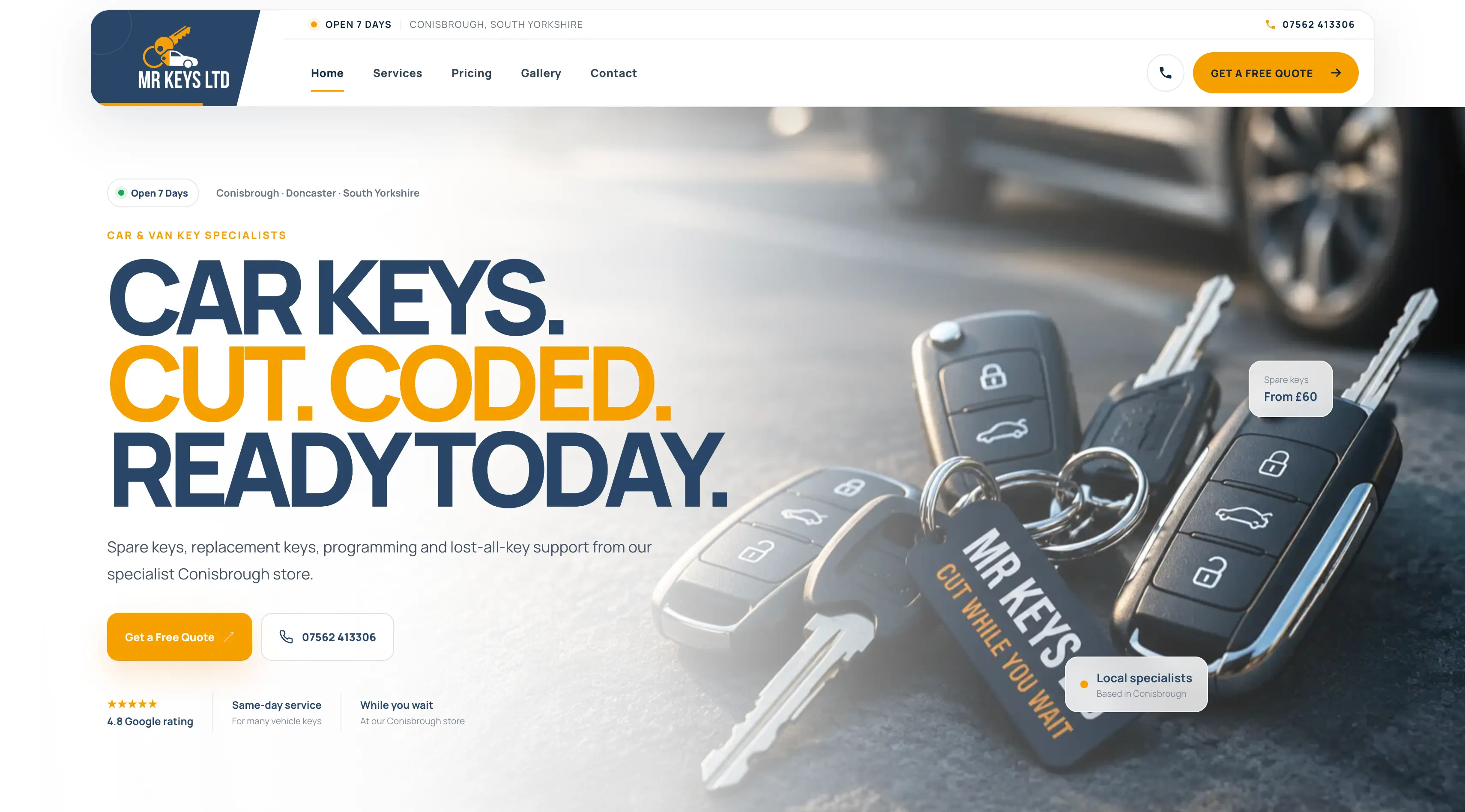 Mr Keys Ltd bespoke vehicle key specialist website homepage