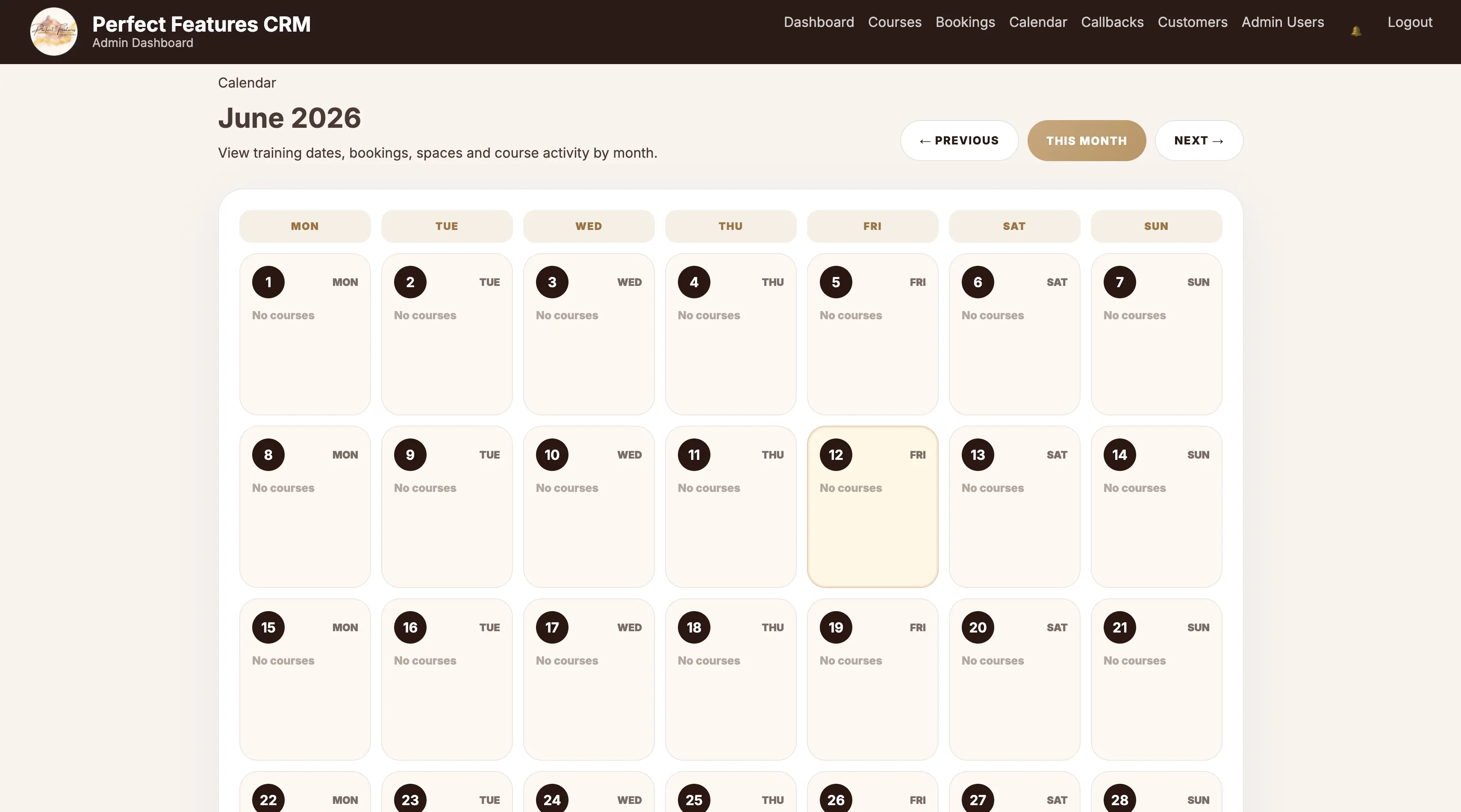 Perfect Features by Sian CRM calendar view