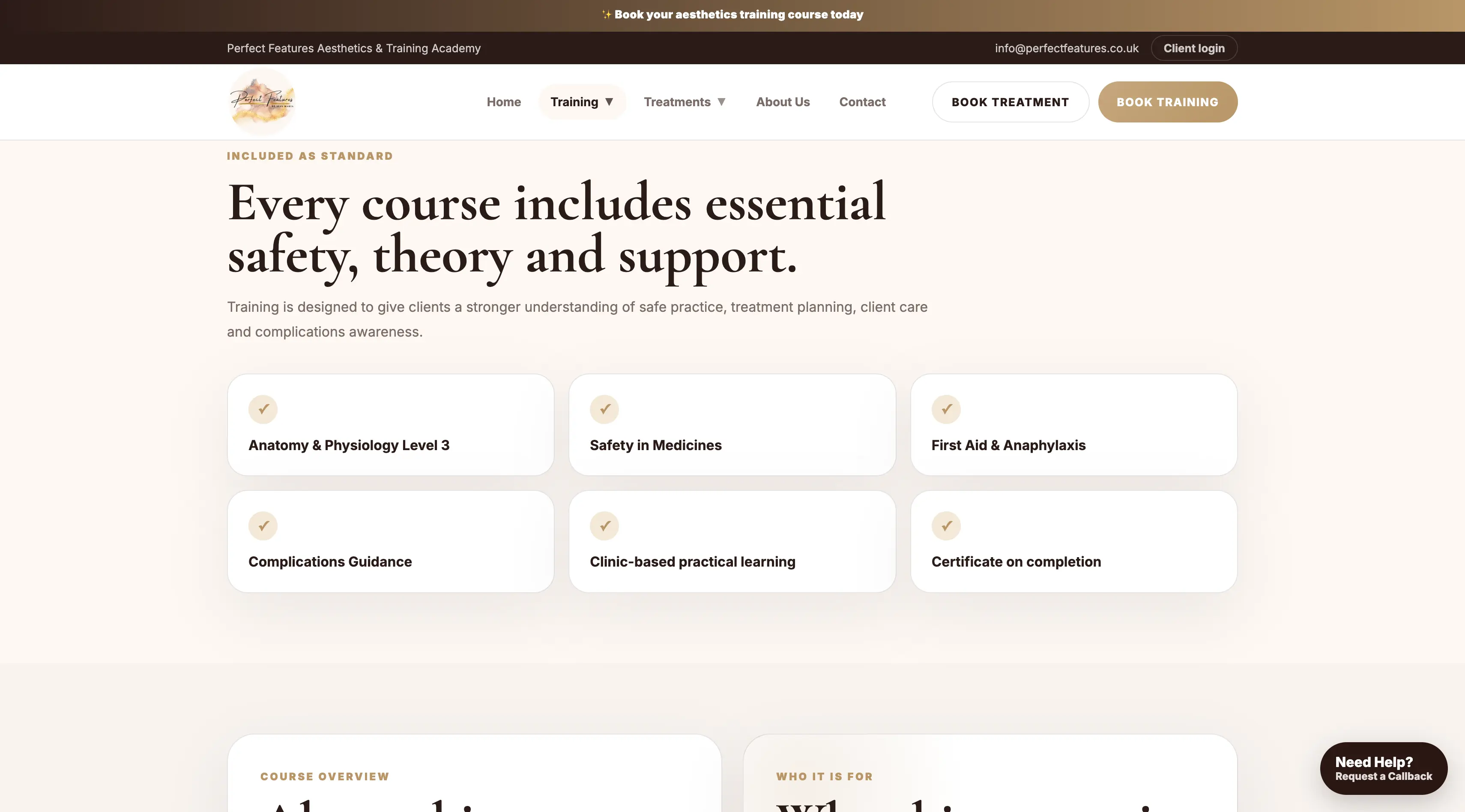 Perfect Features by Sian individual training course page with pricing and course information