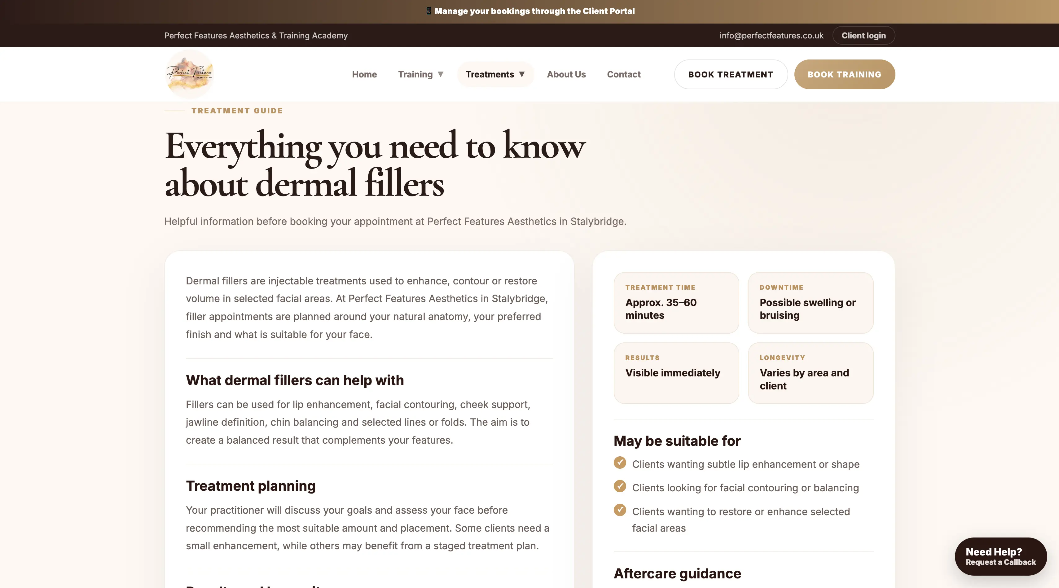 Perfect Features by Sian individual treatment information page