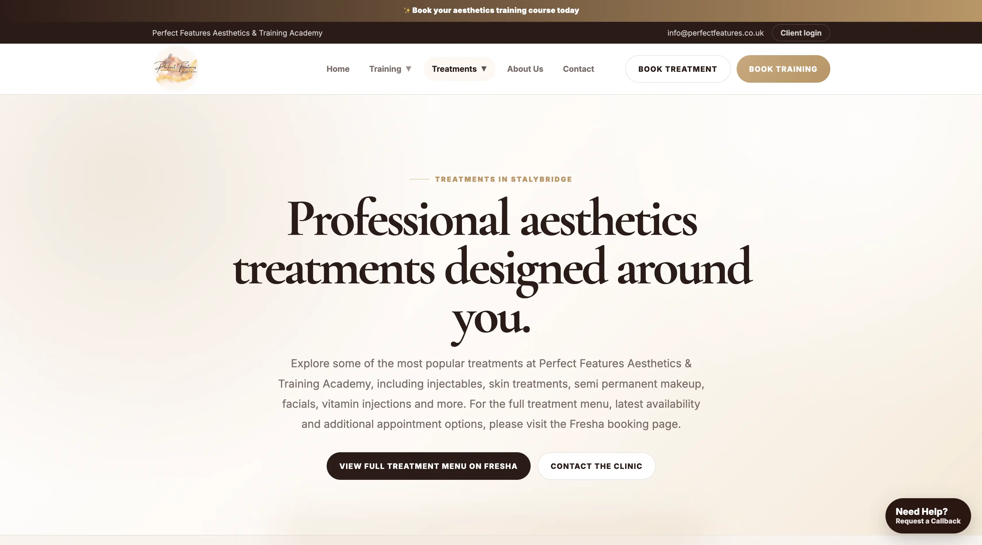 Perfect Features by Sian aesthetics treatments overview page