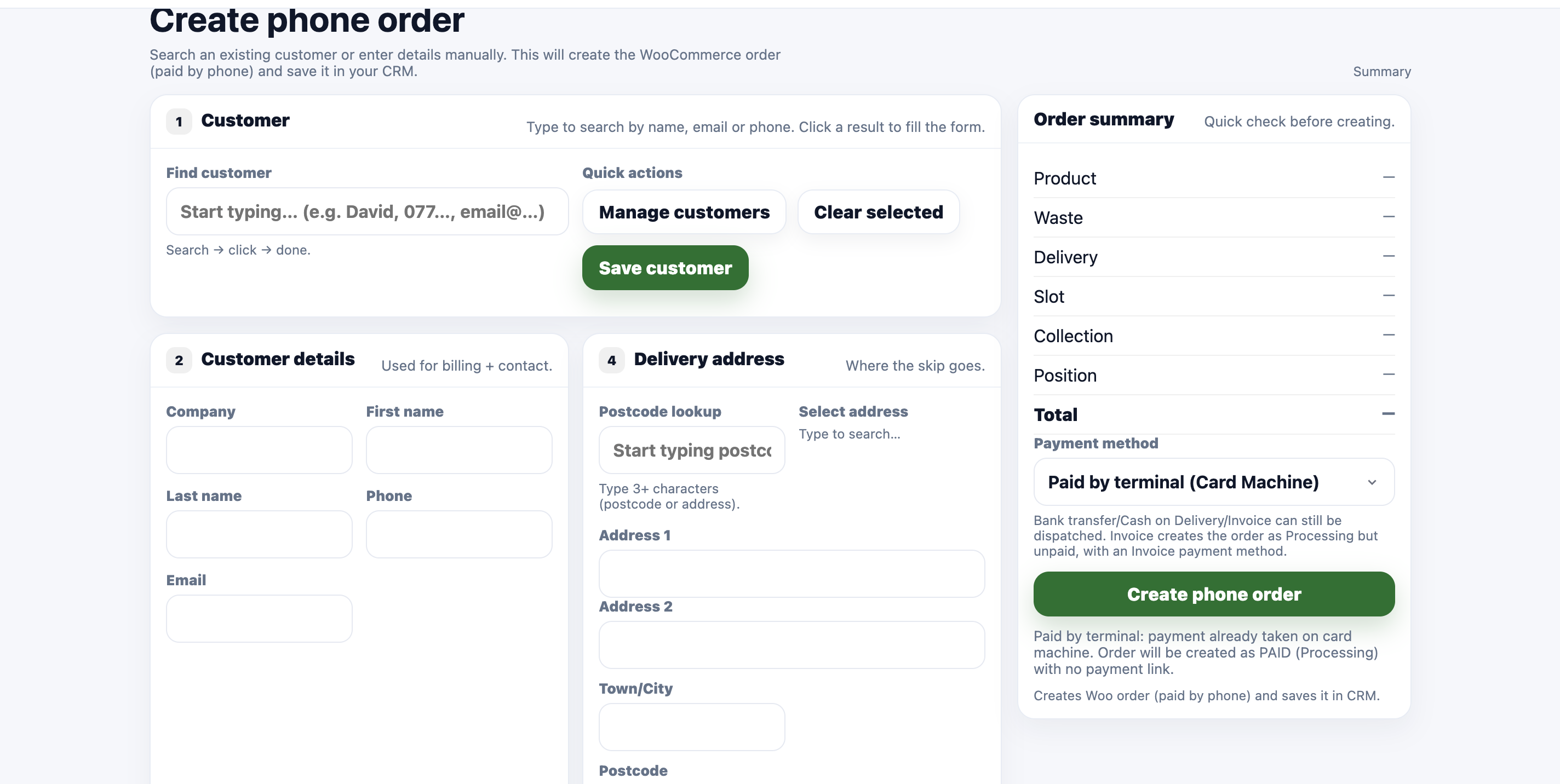Create phone order flow