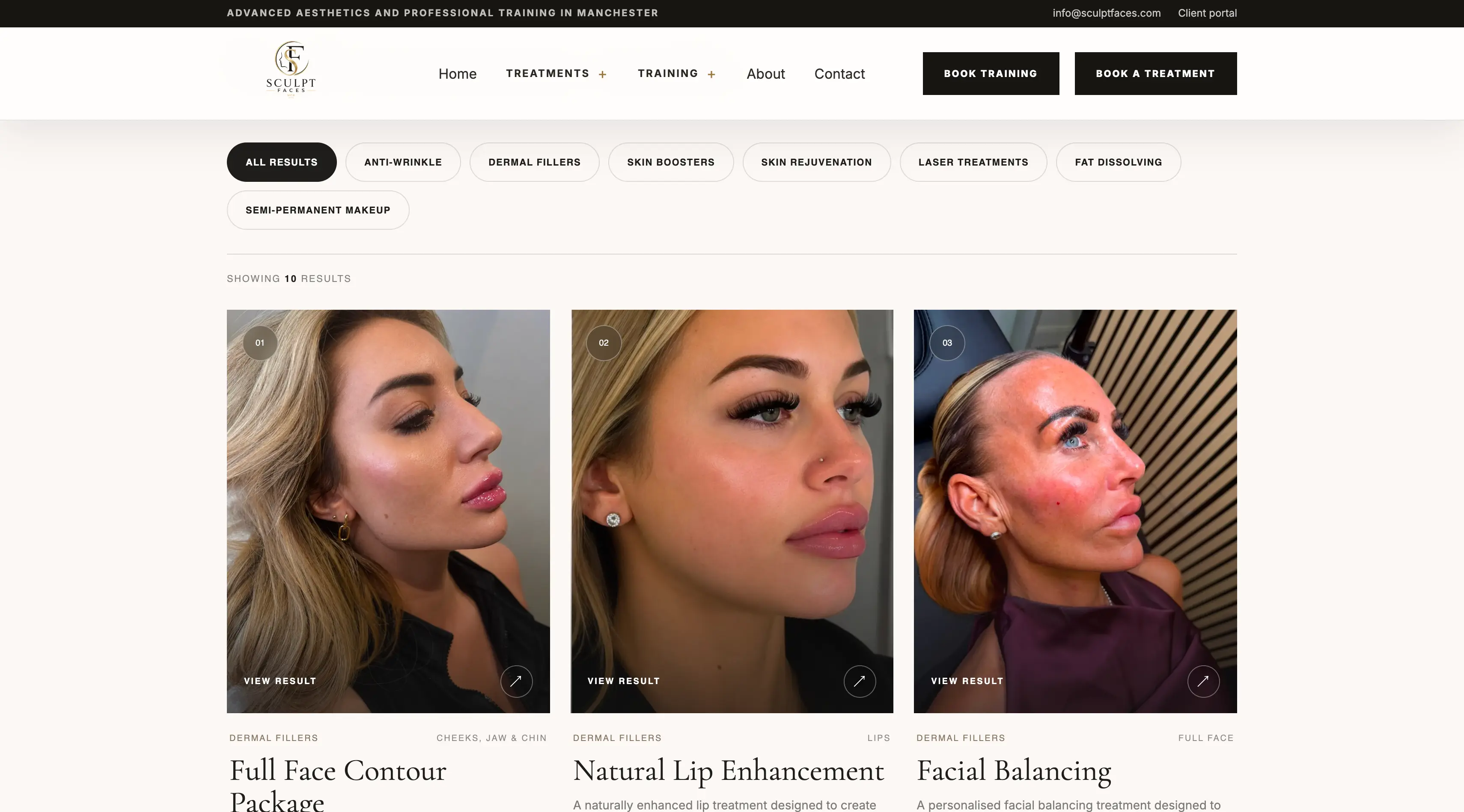 Sculpt Faces treatment results page