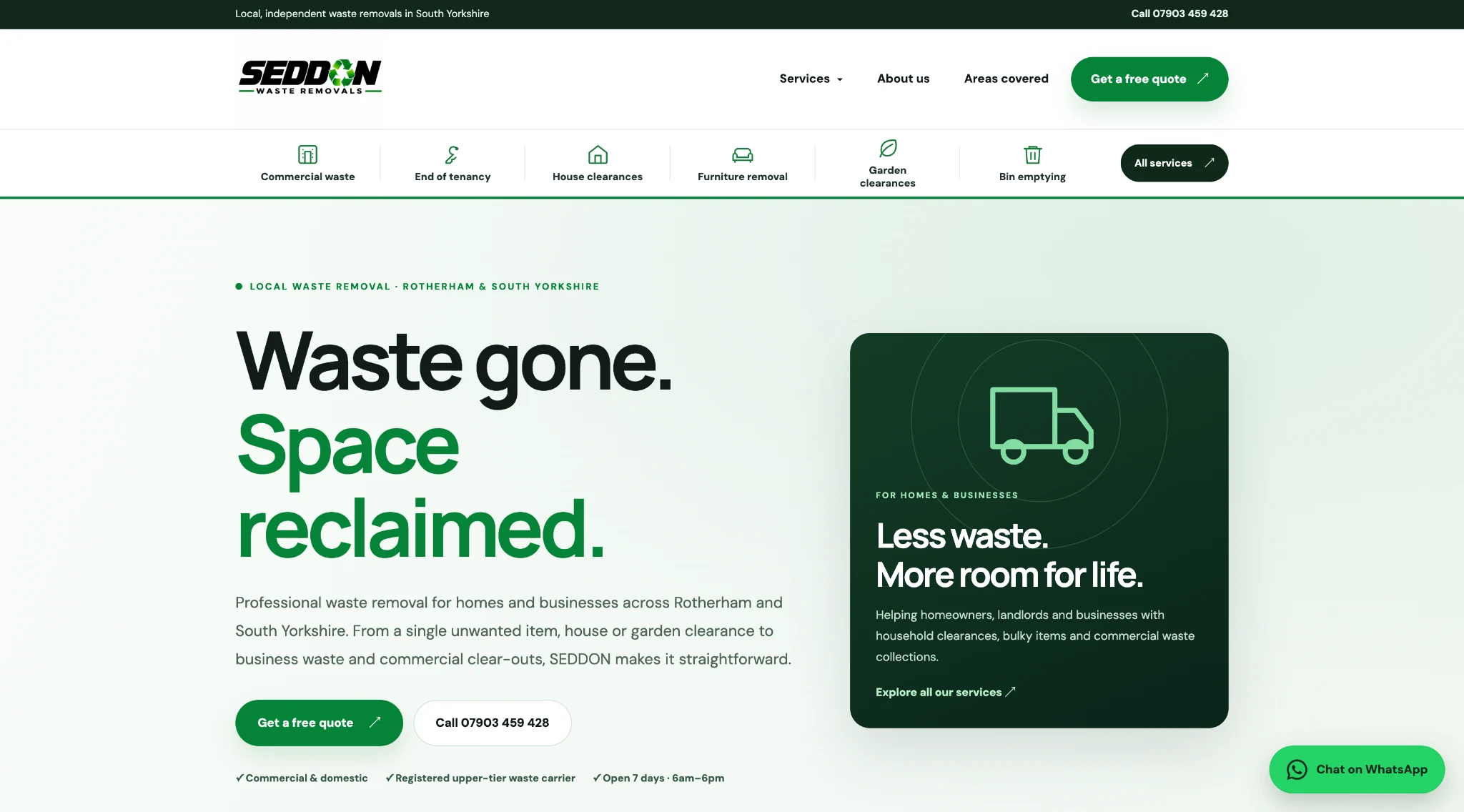 SEDDON Waste Removals homepage