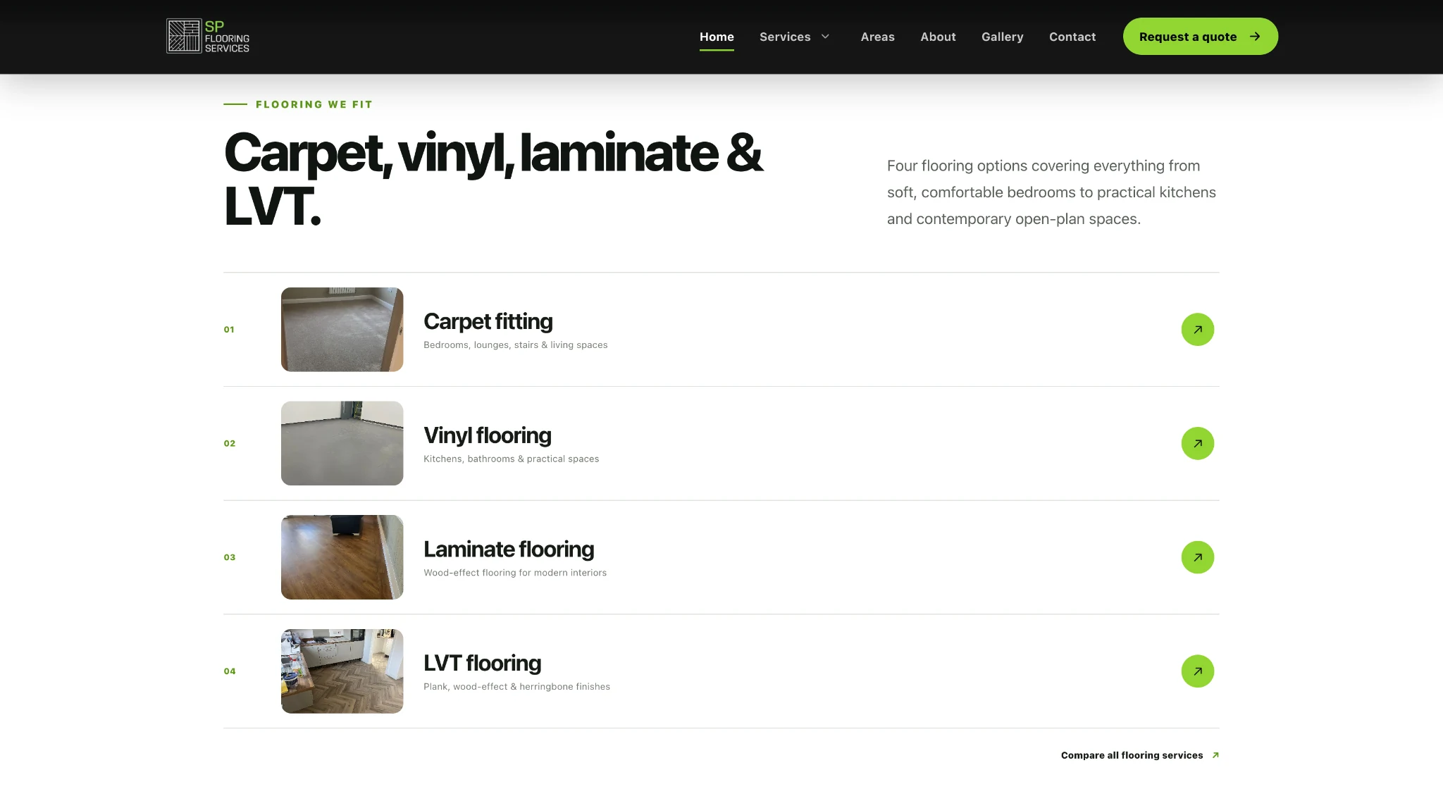 SP Flooring Services carpet, vinyl, laminate and LVT flooring overview section