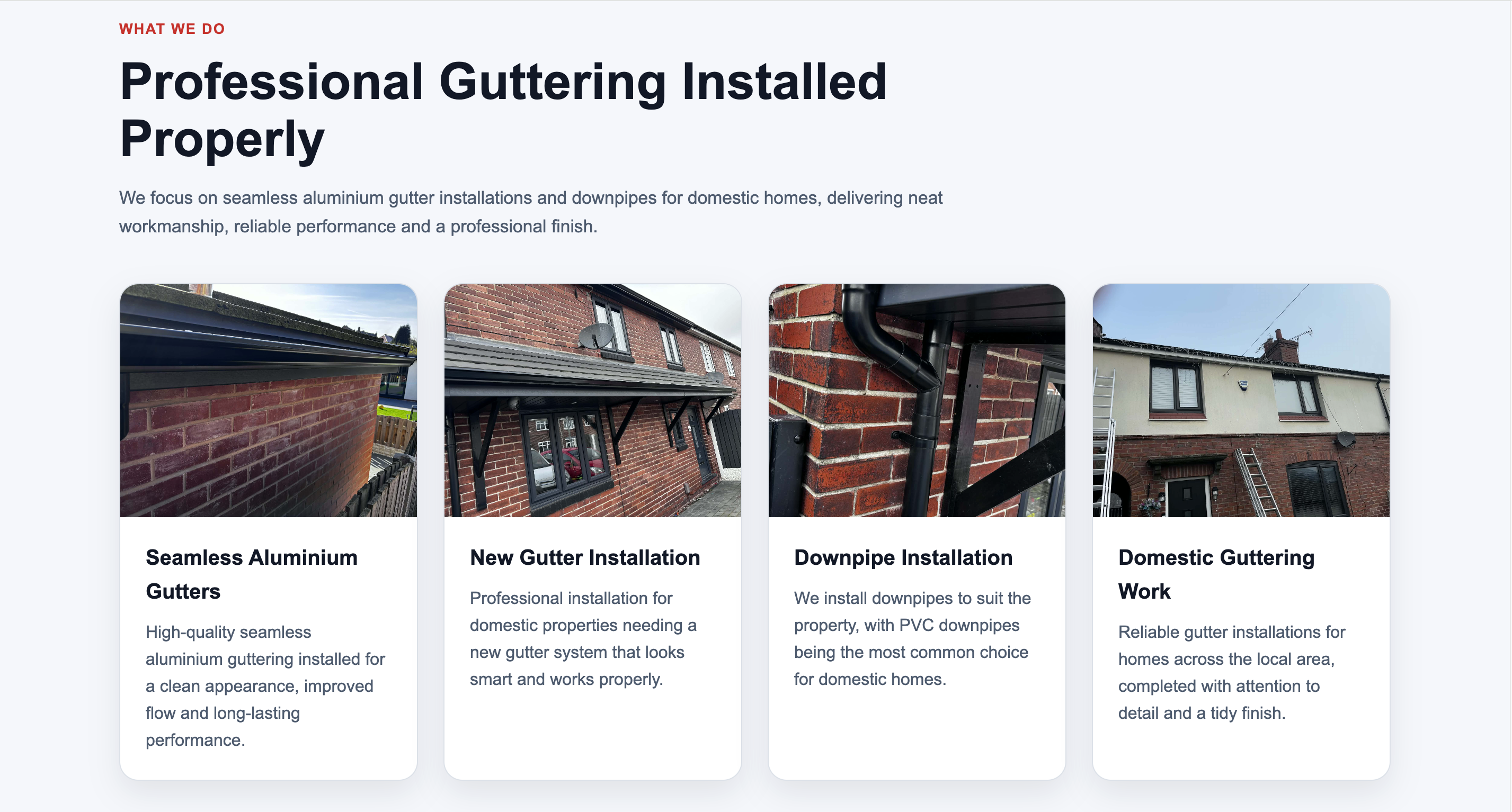 Trueflow services section showing guttering options